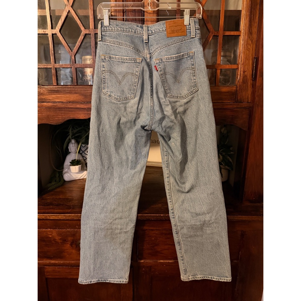 Levis Ribcage Straight Ankle Jeans Womens 26 Light Wash Distressed - Picture 2 of 8